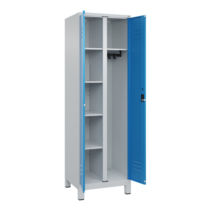 C+P Wäsche-/Kombispind Classic PLUS, Füße, 2 Abteile, 1950x600x500mm, 7035/5012 Verschluss Zylinderschloss Front RAL 5012 Lichtblau