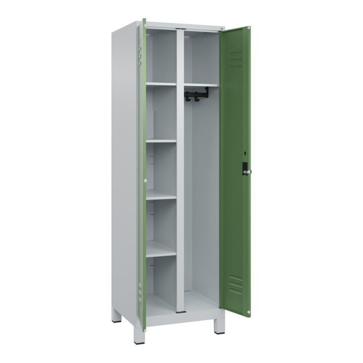 C+P Wäsche-/Kombispind Classic PLUS, Füße, 2 Abteile, 1950x600x500mm, 7035/6011 Verschluss Sicherheits-Drehriegel Front RAL 6011 Resedagrün
