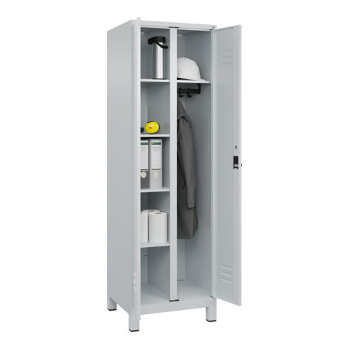 C+P Wäsche-/Kombispind Classic PLUS, Füße, 2 Abteile, 1950x600x500mm, 7035/7035 Verschluss Sicherheits-Drehriegel Front RAL 7035 Lichtgrau
