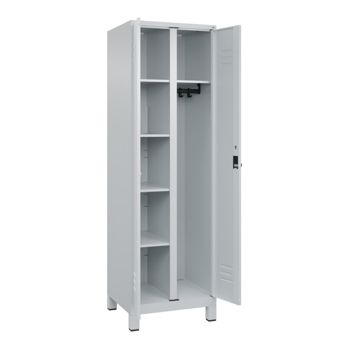 C+P Wäsche-/Kombispind Classic PLUS, Füße, 2 Abteile, 1950x600x500mm, 7035/7035 Verschluss Sicherheits-Drehriegel Front RAL 7035 Lichtgrau