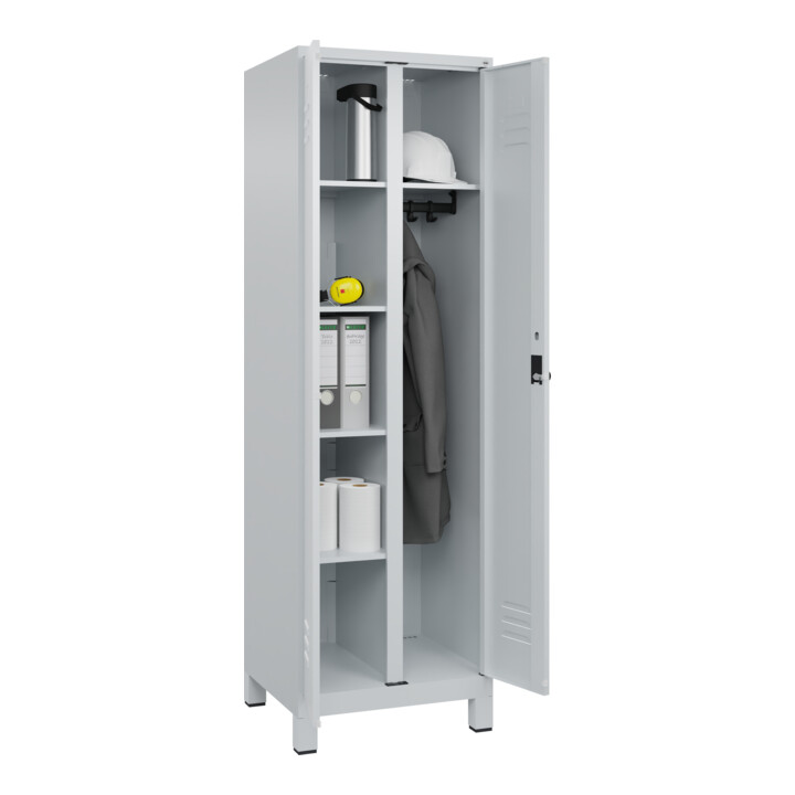 C+P Wäsche-/Kombispind Classic PLUS, Füße, 2 Abteile, 1950x600x500mm, 7035/7035 Verschluss Sicherheits-Drehriegel Front RAL 7035 Lichtgrau