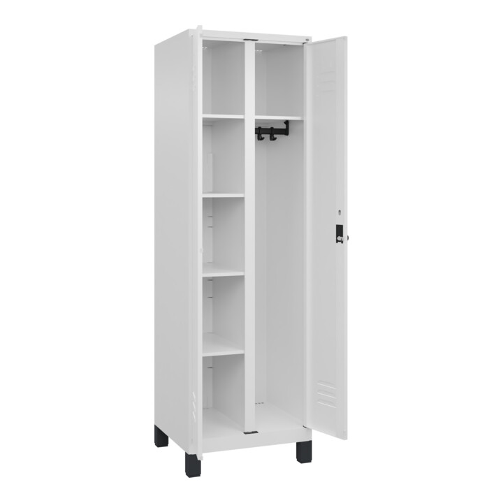 C+P Wäsche-/Kombispind Classic PLUS, Füße, 2 Abteile, 1950x600x500mm, 9016/9016 Verschluss Sicherheits-Drehriegel Front RAL 9016 Verkehrsweiß