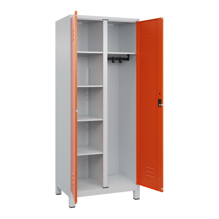C+P Wäsche-/Kombispind Classic PLUS, Füße, 2 Abteile, 1950x800x500mm, 7035/2004 Verschluss Zylinderschloss Front RAL 2004 Reinorange