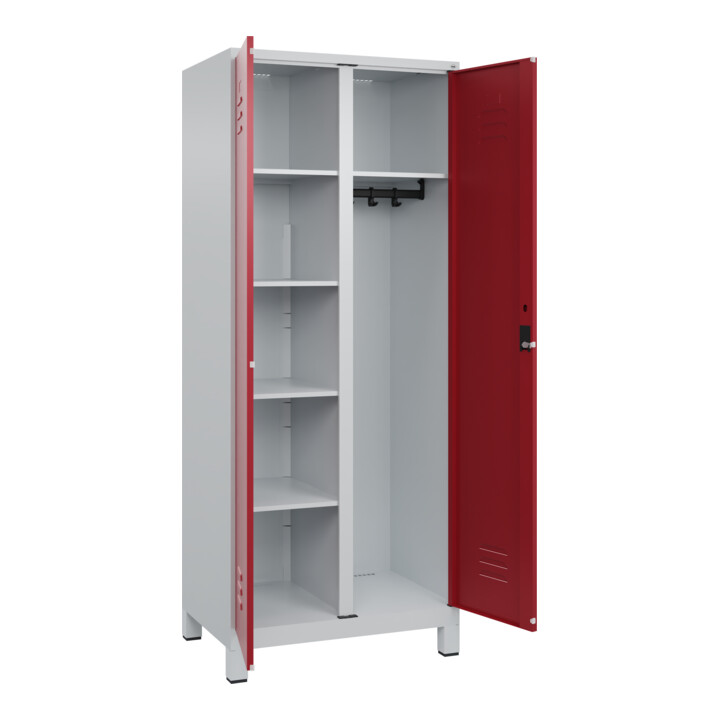 C+P Wäsche-/Kombispind Classic PLUS, Füße, 2 Abteile, 1950x800x500mm, 7035/3003 Verschluss Zylinderschloss Front RAL 3003 Rubinrot