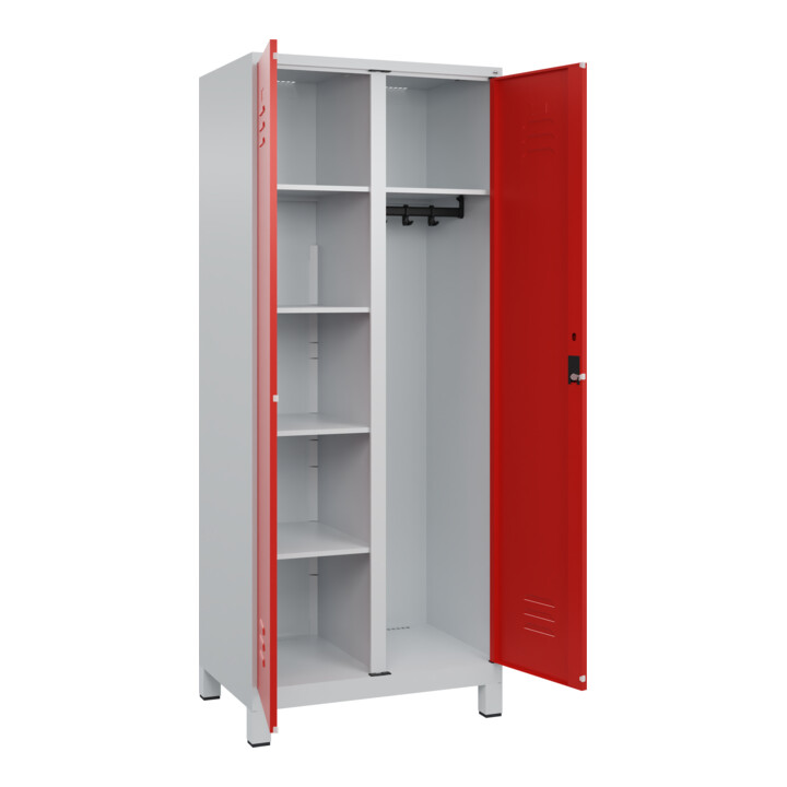 C+P Wäsche-/Kombispind Classic PLUS, Füße, 2 Abteile, 1950x800x500mm, 7035/3020 Verschluss Zylinderschloss Front RAL 3020 Verkehrsrot