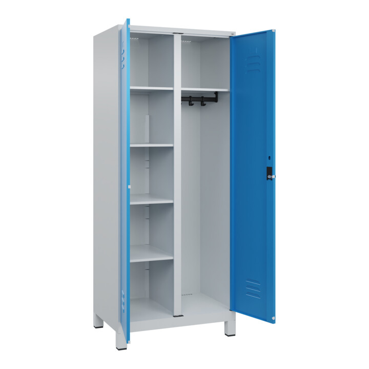 C+P Wäsche-/Kombispind Classic PLUS, Füße, 2 Abteile, 1950x800x500mm, 7035/5012 Verschluss Sicherheits-Drehriegel Front RAL 5012 Lichtblau