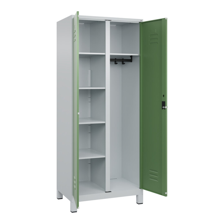 C+P Wäsche-/Kombispind Classic PLUS, Füße, 2 Abteile, 1950x800x500mm, 7035/6011 Verschluss Sicherheits-Drehriegel Front RAL 6011 Resedagrün