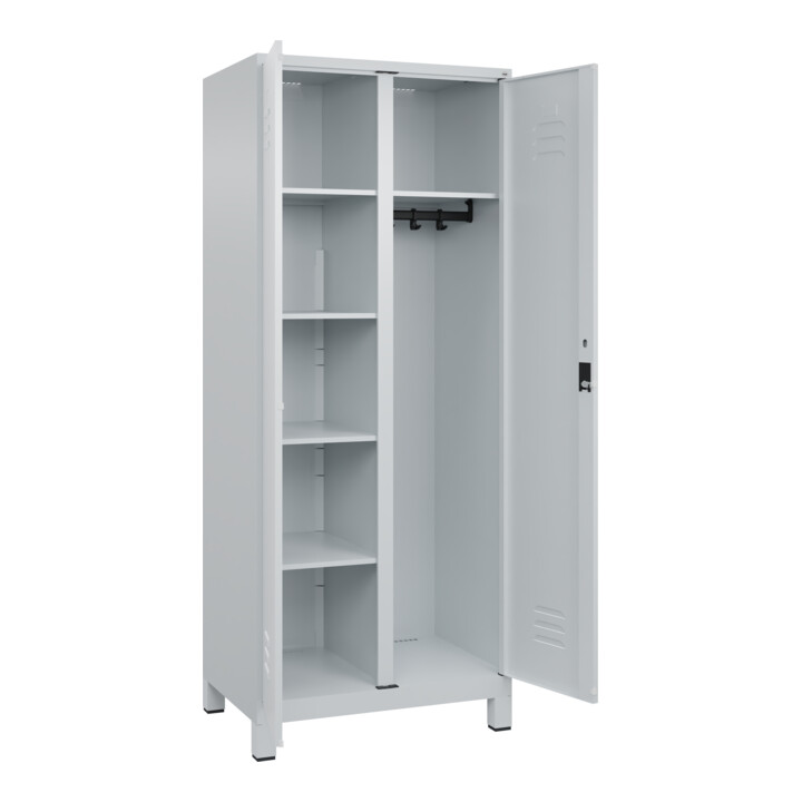 C+P Wäsche-/Kombispind Classic PLUS, Füße, 2 Abteile, 1950x800x500mm, 7035/7035 Verschluss Zylinderschloss Front RAL 7035 Lichtgrau