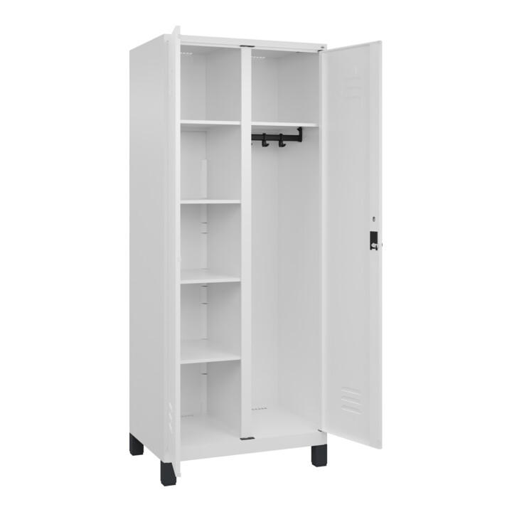 C+P Wäsche-/Kombispind Classic PLUS, Füße, 2 Abteile, 1950x800x500mm, 9016/9016 Verschluss Sicherheits-Drehriegel Front RAL 9016 Verkehrsweiß