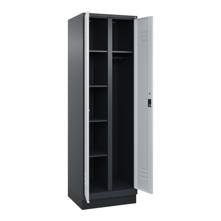 C+P Wäsche-/Kombispind Classic PLUS, Sockel, 2 Abteile, 1950x600x500mm, 7016/703 Verschluss Zylinderschloss Front RAL 7035 Lichtgrau