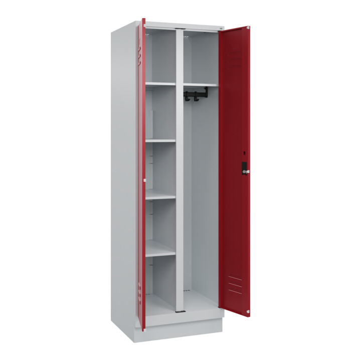 C+P Wäsche-/Kombispind Classic PLUS, Sockel, 2 Abteile, 1950x600x500mm, 7035/300 Verschluss Zylinderschloss Front RAL 3003 Rubinrot
