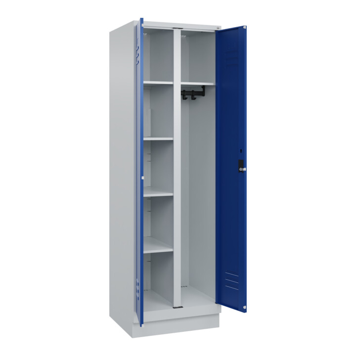 C+P Wäsche-/Kombispind Classic PLUS, Sockel, 2 Abteile, 1950x600x500mm, 7035/501 Verschluss Zylinderschloss Front RAL 5010 Enzianblau