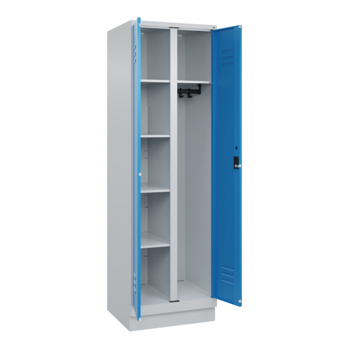 C+P Wäsche-/Kombispind Classic PLUS, Sockel, 2 Abteile, 1950x600x500mm, 7035/501 Verschluss Zylinderschloss Front RAL 5012 Lichtblau