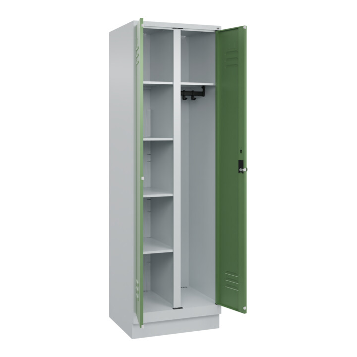 C+P Wäsche-/Kombispind Classic PLUS, Sockel, 2 Abteile, 1950x600x500mm, 7035/601 Verschluss Sicherheits-Drehriegel Front RAL 6011 Resedagrün