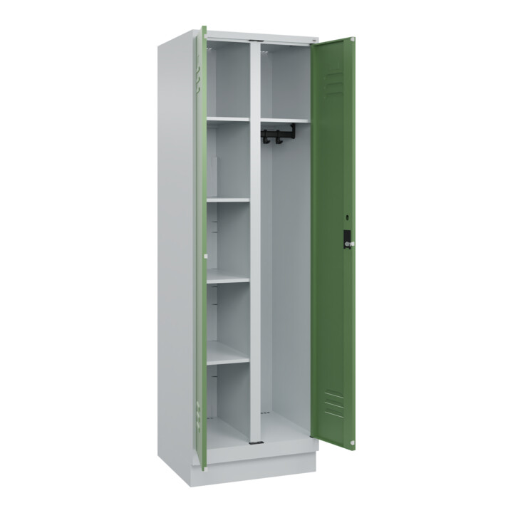 C+P Wäsche-/Kombispind Classic PLUS, Sockel, 2 Abteile, 1950x600x500mm, 7035/601 Verschluss Zylinderschloss Front RAL 6011 Resedagrün