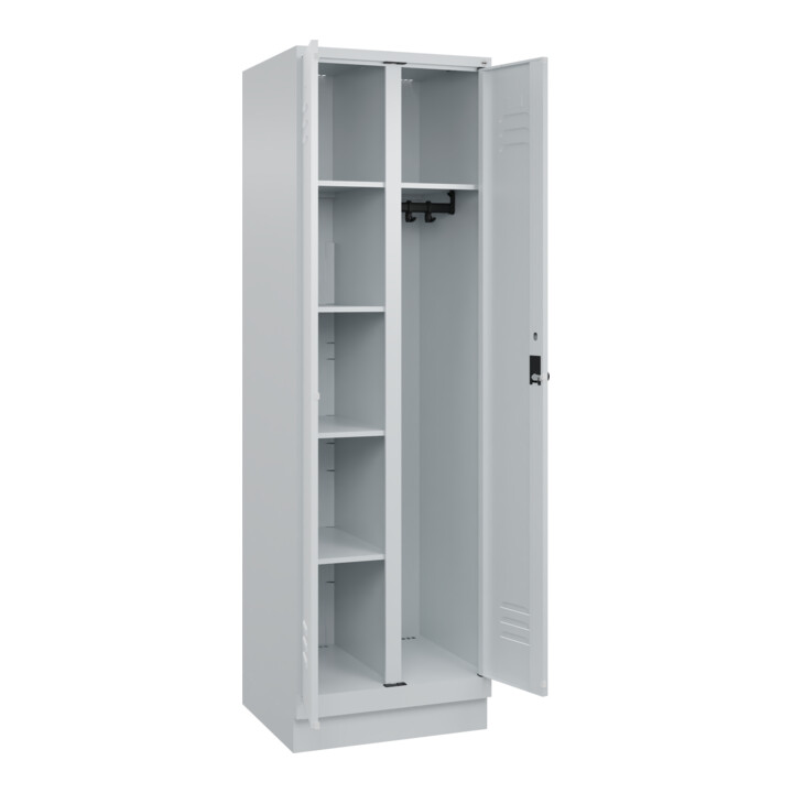 C+P Wäsche-/Kombispind Classic PLUS, Sockel, 2 Abteile, 1950x600x500mm, 7035/703 Verschluss Sicherheits-Drehriegel Front RAL 7035 Lichtgrau
