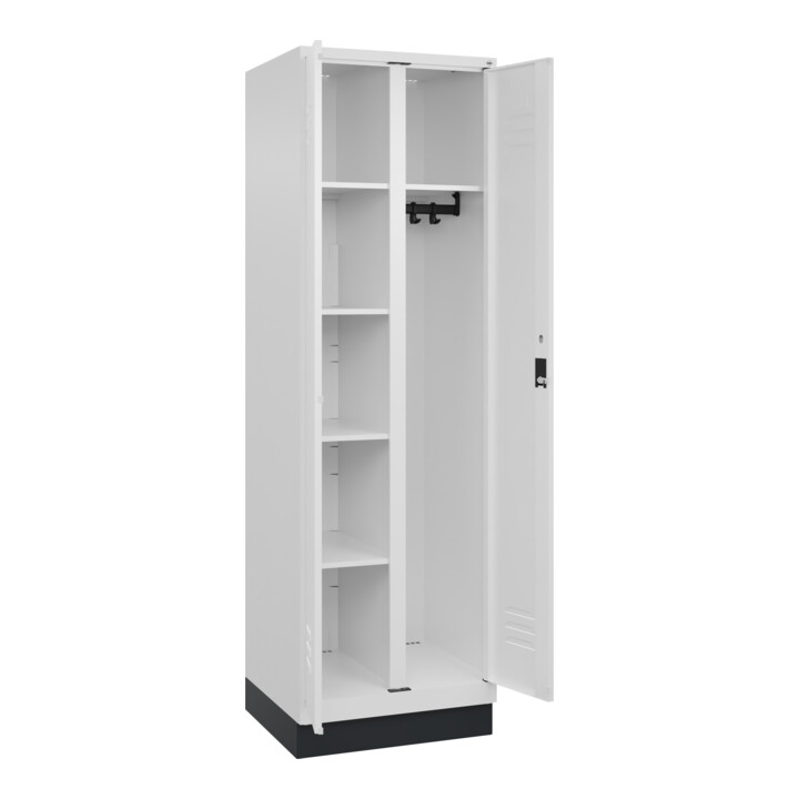 C+P Wäsche-/Kombispind Classic PLUS, Sockel, 2 Abteile, 1950x600x500mm, 9016/901 Verschluss Zylinderschloss Front RAL 9016 Verkehrsweiß