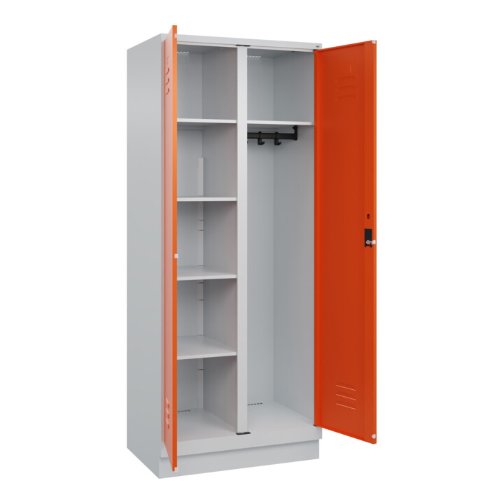 C+P Wäsche-/Kombispind Classic PLUS, Sockel, 2 Abteile, 1950x800x500mm, 7035/200 Verschluss Zylinderschloss Front RAL 2004 Reinorange
