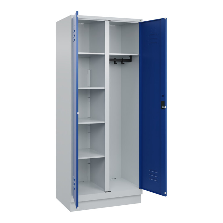 C+P Wäsche-/Kombispind Classic PLUS, Sockel, 2 Abteile, 1950x800x500mm, 7035/501 Verschluss Zylinderschloss Front RAL 5010 Enzianblau