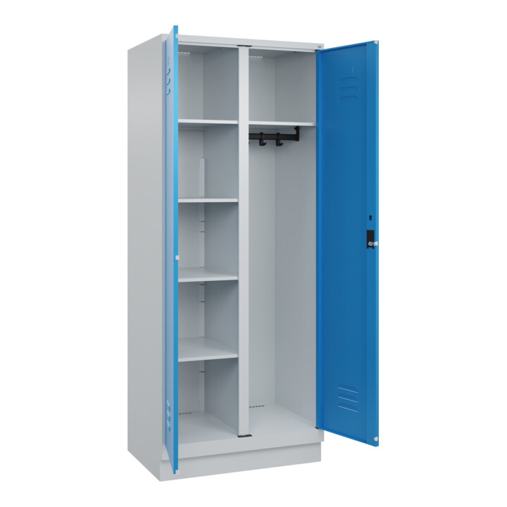 C+P Wäsche-/Kombispind Classic PLUS, Sockel, 2 Abteile, 1950x800x500mm, 7035/501 Verschluss Zylinderschloss Front RAL 5012 Lichtblau