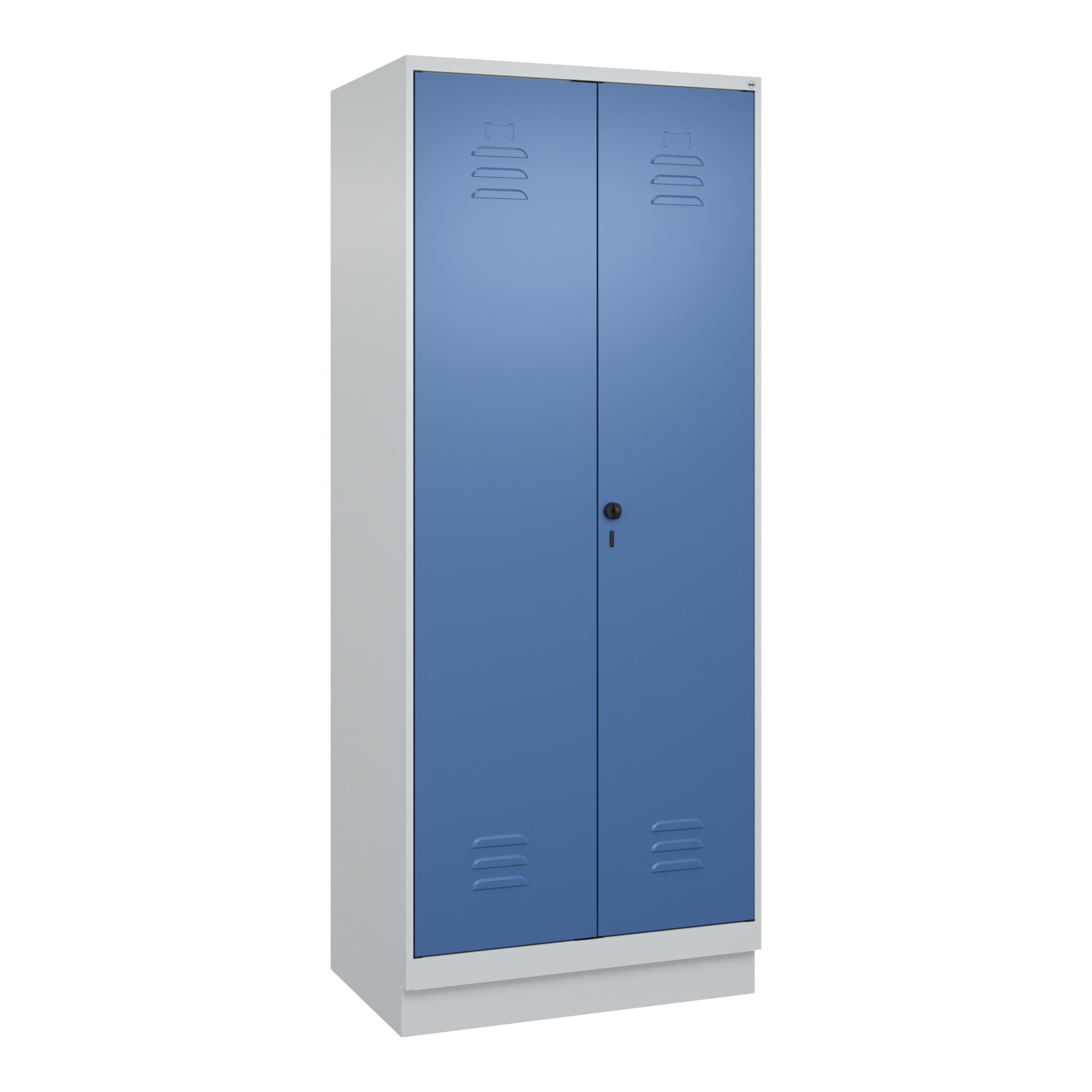 C+P Wäsche-/Kombispind Classic PLUS, Sockel, 2 Abteile, 1950x800x500mm, 7035/502 Verschluss Sicherheits-Drehriegel Front RAL 5023 Fernblau ; C + P Möb