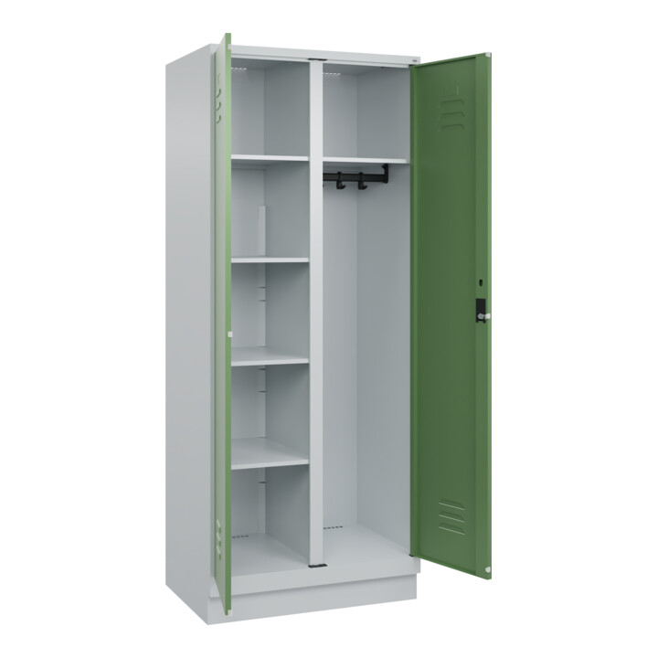 C+P Wäsche-/Kombispind Classic PLUS, Sockel, 2 Abteile, 1950x800x500mm, 7035/601 Verschluss Zylinderschloss Front RAL 6011 Resedagrün