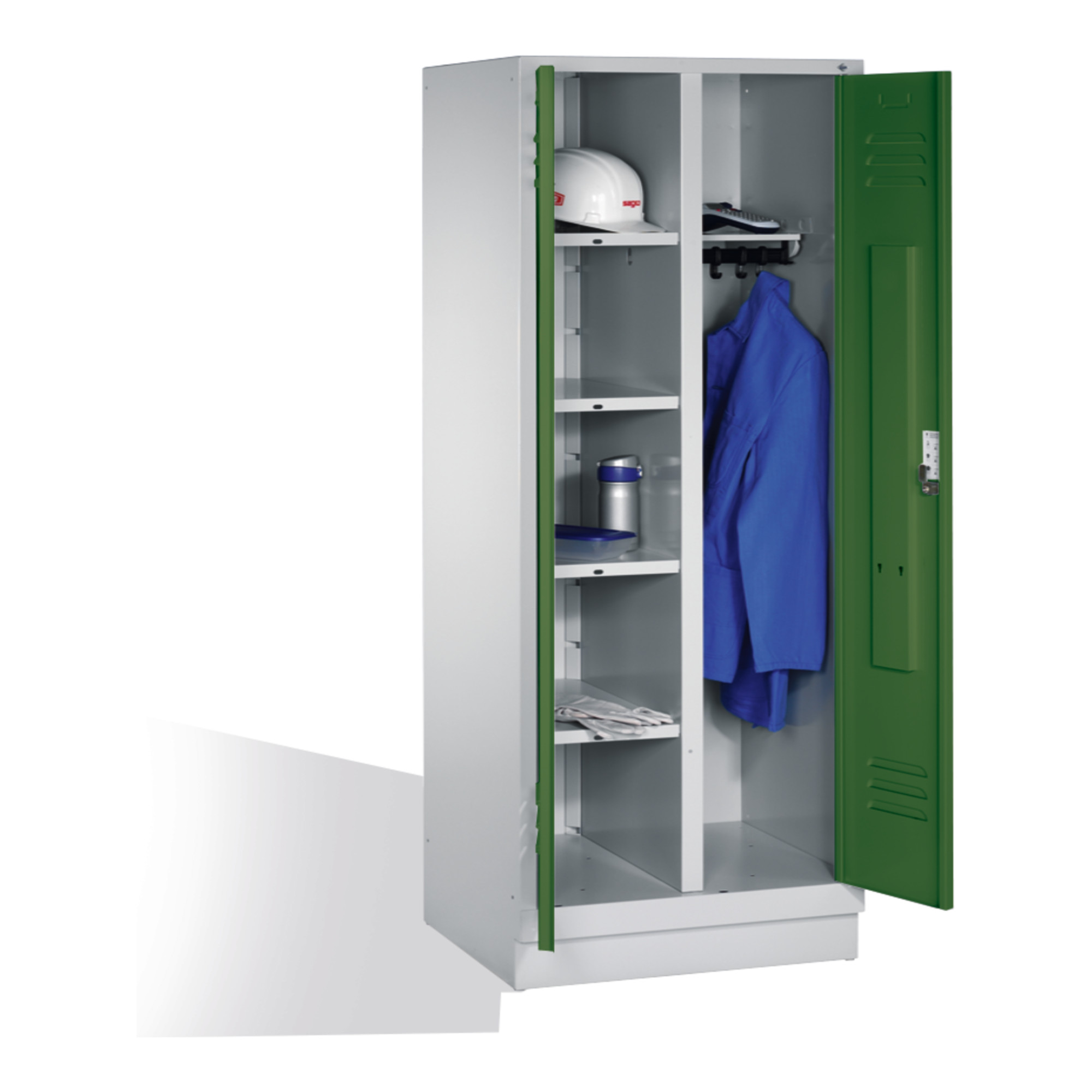 C+P Wäsche-Spind Classic auf Sockel, 2 Abteile, H1850xB810xT500mm Front Resedagrün Korpus Lichtgrau ; C + P Möbelsysteme