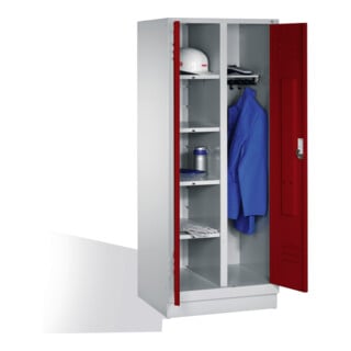 C+P Wäsche-Spind Classic auf Sockel, 2 Abteile, H1850xB810xT500mm Front Rubinrot Korpus Lichtgrau