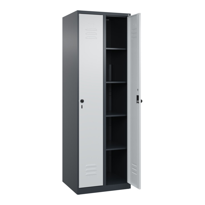C+P Wäsche-Spind Classic PLUS, 2 Abteile, 1850x600x500mm, 7016/7035 Verschluss Sicherheits-Drehriegel