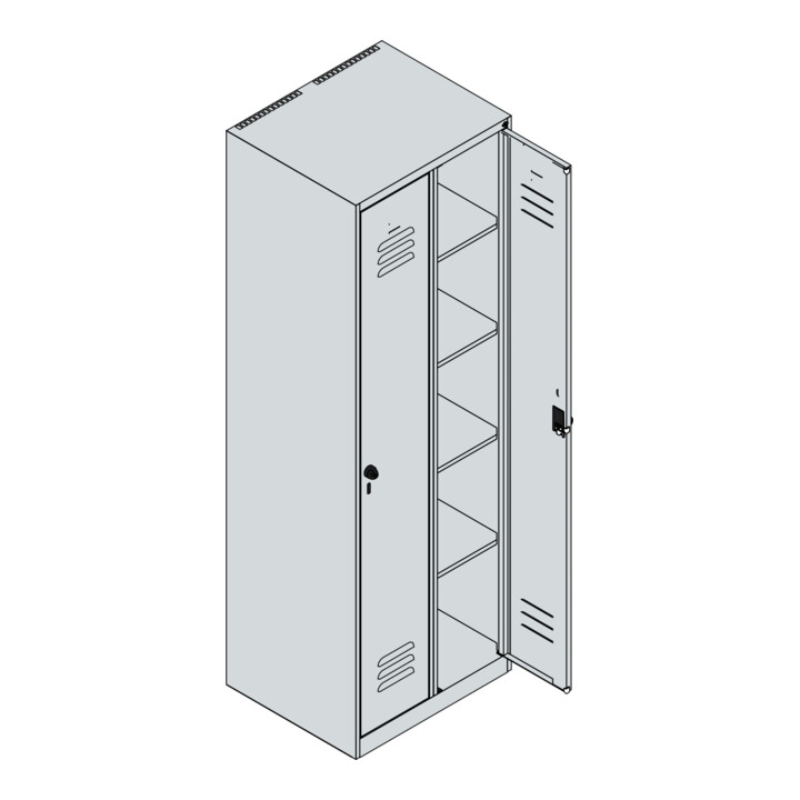 C+P Wäsche-Spind Classic PLUS, 2 Abteile, 1850x600x500mm, 7035/3003 Verschluss Sicherheits-Drehriegel