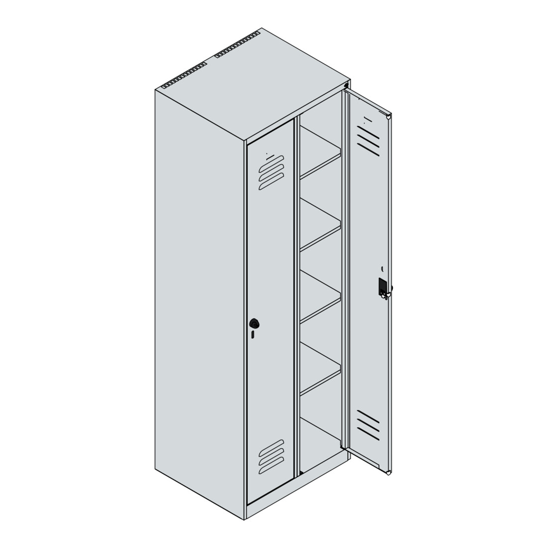 C+P Wäsche-Spind Classic PLUS, 2 Abteile, 1850x600x500mm, 7035/3003 Verschluss Sicherheits-Drehriegel