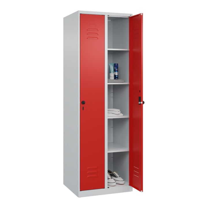 C+P Wäsche-Spind Classic PLUS, 2 Abteile, 1850x600x500mm, 7035/3020 Verschluss Sicherheits-Drehriegel