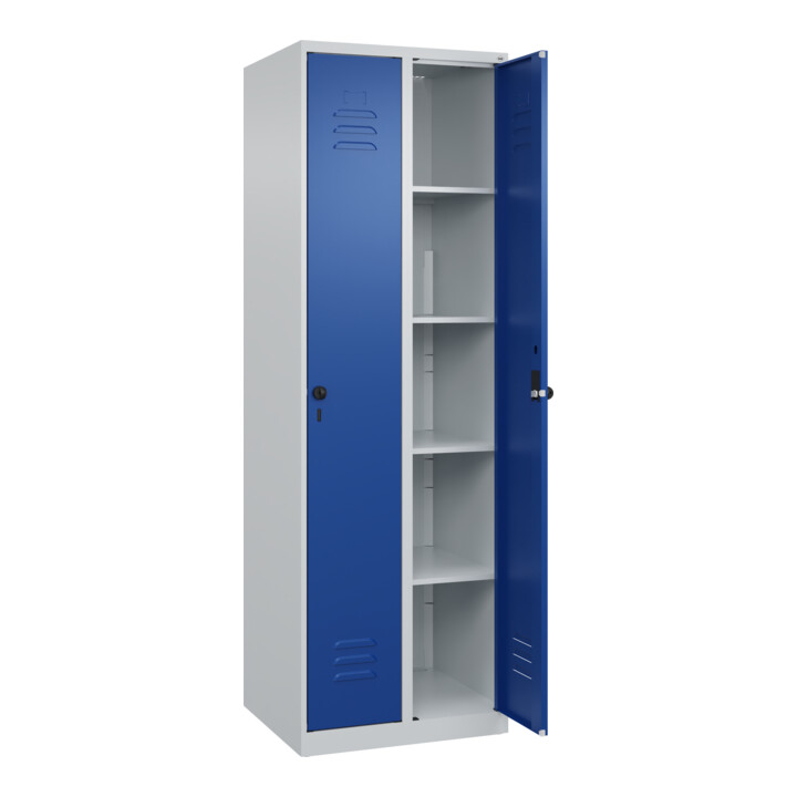 C+P Wäsche-Spind Classic PLUS, 2 Abteile, 1850x600x500mm, 7035/5010 Verschluss Sicherheits-Drehriegel