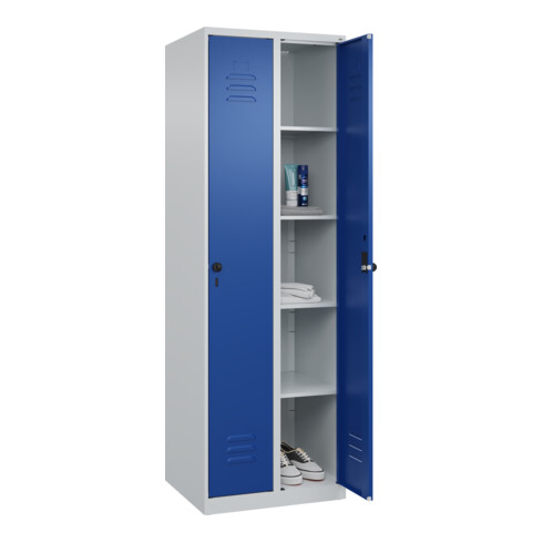 C+P Wäsche-Spind Classic PLUS, 2 Abteile, 1850x600x500mm, 7035/5010 Verschluss Sicherheits-Drehriegel
