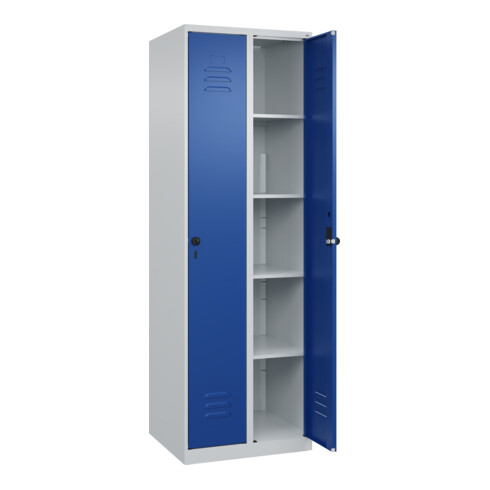 C+P Wäsche-Spind Classic PLUS, 2 Abteile, 1850x600x500mm, 7035/5010 Verschluss Sicherheits-Drehriegel