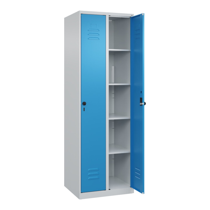C+P Wäsche-Spind Classic PLUS, 2 Abteile, 1850x600x500mm, 7035/5012 Verschluss Sicherheits-Drehriegel