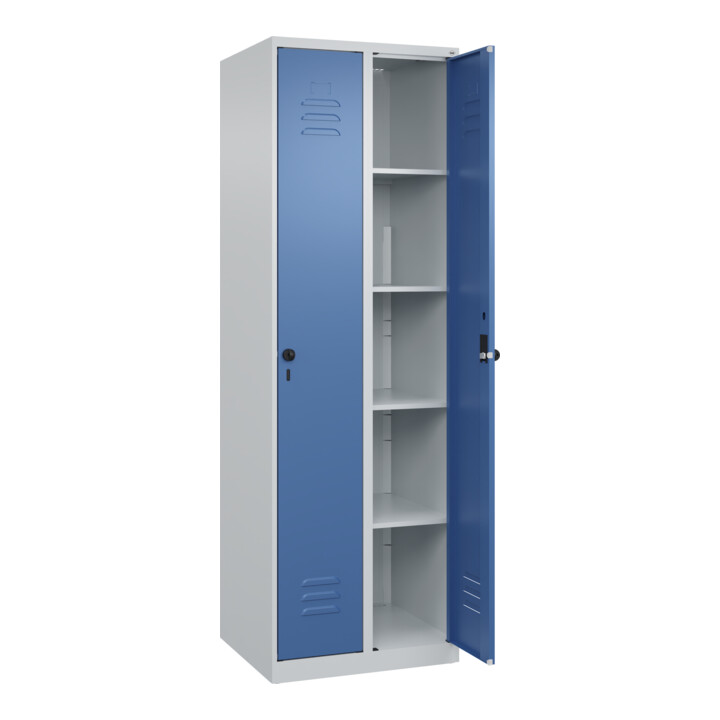 C+P Wäsche-Spind Classic PLUS, 2 Abteile, 1850x600x500mm, 7035/5023 Verschluss Sicherheits-Drehriegel