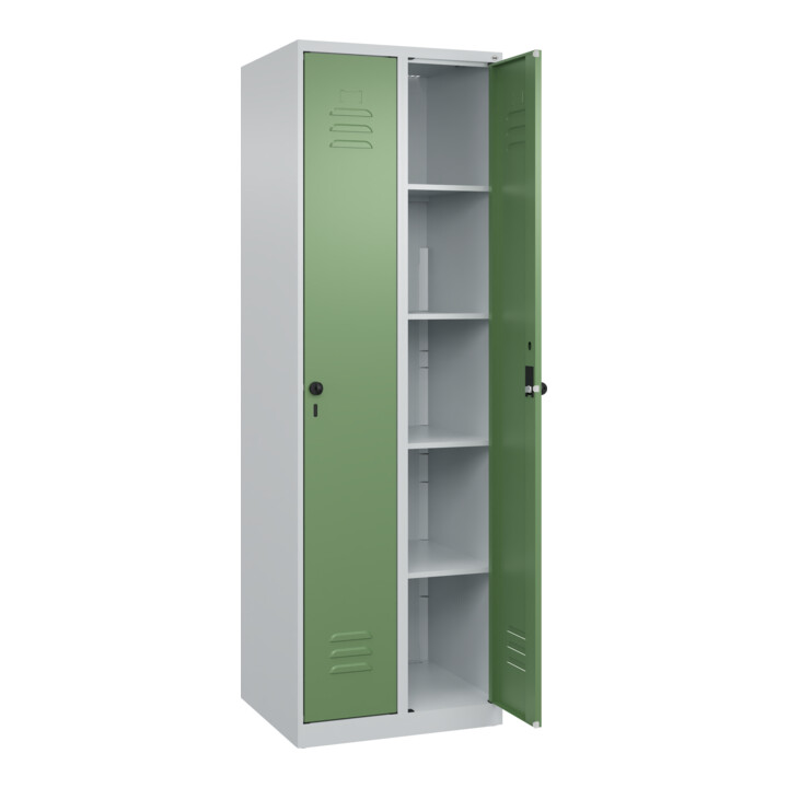 C+P Wäsche-Spind Classic PLUS, 2 Abteile, 1850x600x500mm, 7035/6011 Verschluss Sicherheits-Drehriegel