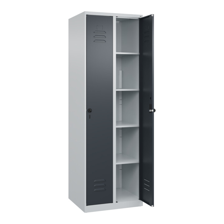C+P Wäsche-Spind Classic PLUS, 2 Abteile, 1850x600x500mm, 7035/7016 Verschluss Sicherheits-Drehriegel