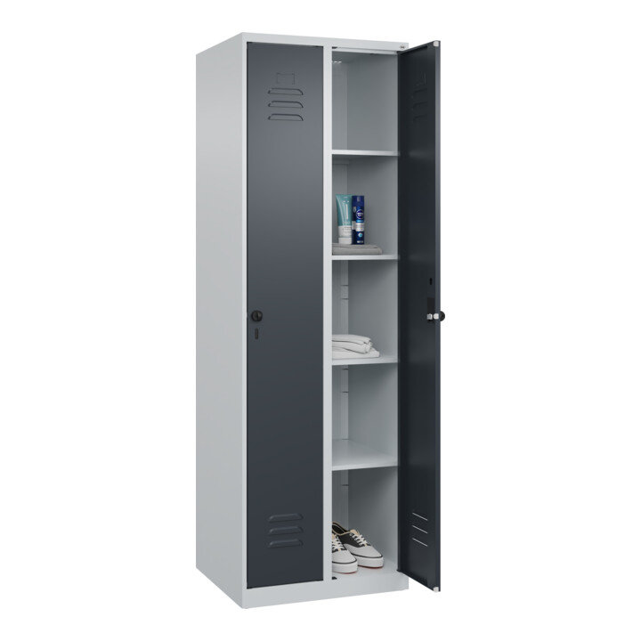 C+P Wäsche-Spind Classic PLUS, 2 Abteile, 1850x600x500mm, 7035/7016 Verschluss Sicherheits-Drehriegel