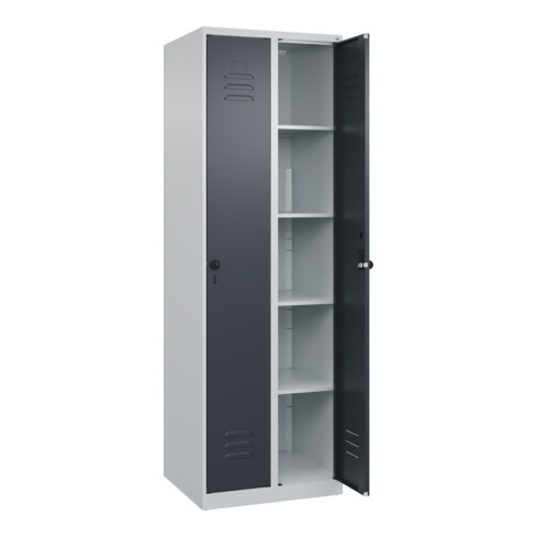 C+P Wäsche-Spind Classic PLUS, 2 Abteile, 1850x600x500mm, 7035/7016 Verschluss Sicherheits-Drehriegel