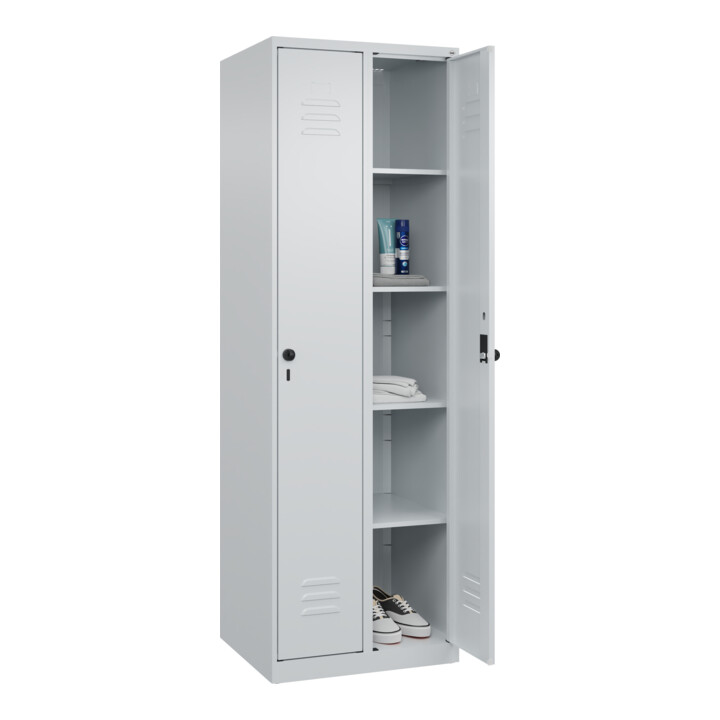 C+P Wäsche-Spind Classic PLUS, 2 Abteile, 1850x600x500mm, 7035/7035 Verschluss Sicherheits-Drehriegel
