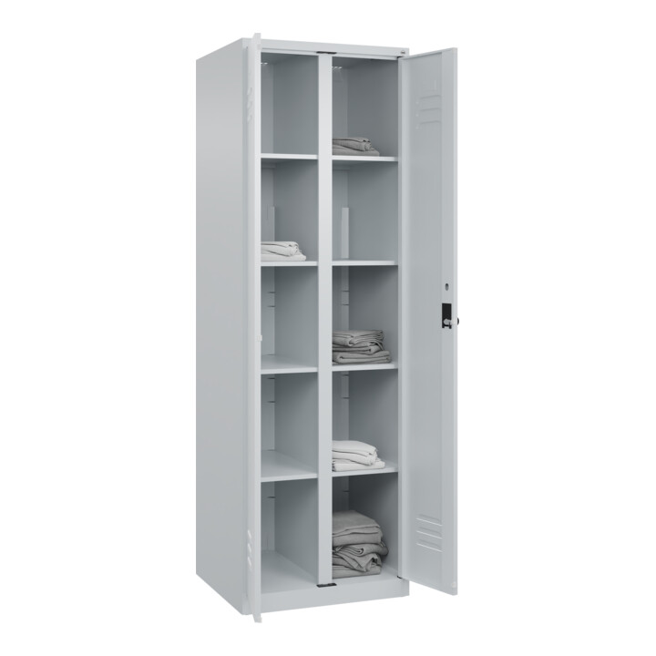 C+P Wäsche-Spind Classic PLUS, 2 Abteile, 1850x600x500mm, 7035/7035 Verschluss Sicherheits-Drehriegel Trennwand mittig