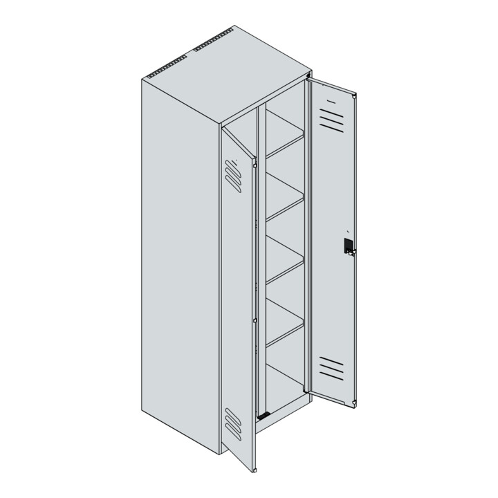 C+P Wäsche-Spind Classic PLUS, 2 Abteile, 1850x600x500mm, 7035/7035 Verschluss Sicherheits-Drehriegel Trennwand mittig