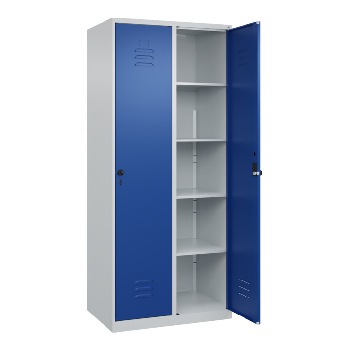 C+P Wäsche-Spind Classic PLUS, 2 Abteile, 1850x800x500mm, 7035/5010 Verschluss Sicherheits-Drehriegel