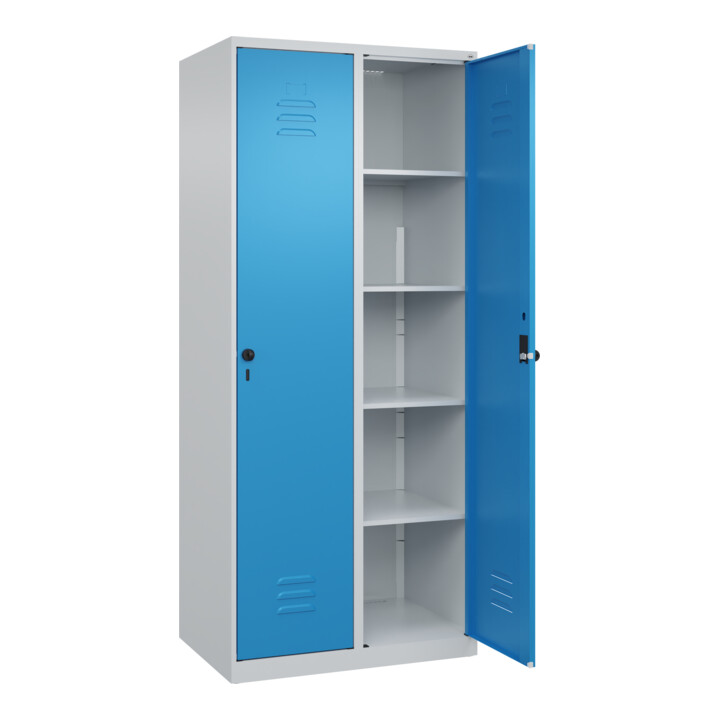 C+P Wäsche-Spind Classic PLUS, 2 Abteile, 1850x800x500mm, 7035/5012 Verschluss Sicherheits-Drehriegel