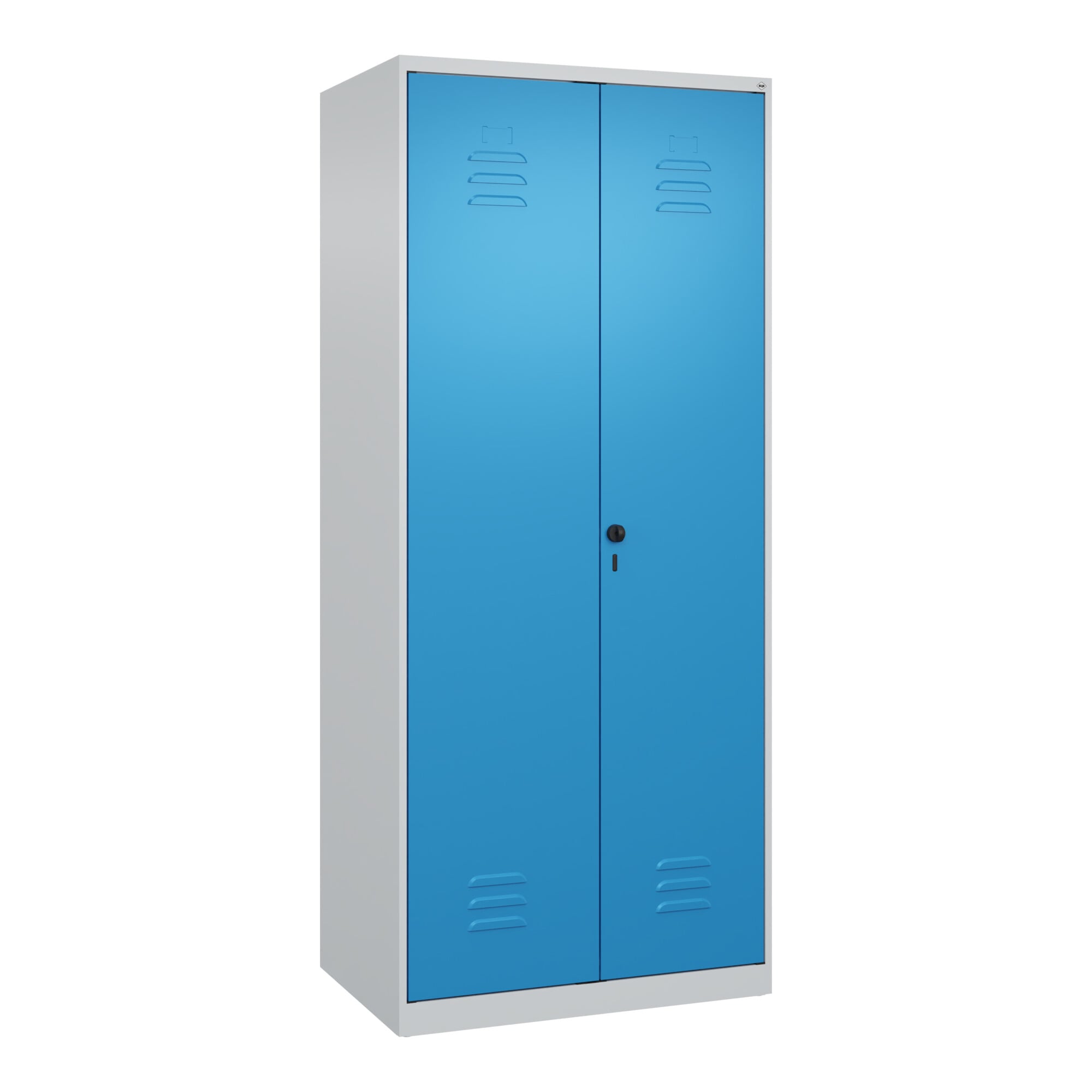 C+P Wäsche-Spind Classic PLUS, 2 Abteile, 1850x800x500mm, 7035/5012 Verschluss Sicherheits-Drehriegel Trennwand mittig ; C + P Möbelsysteme