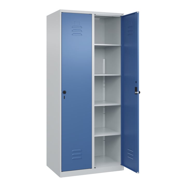 C+P Wäsche-Spind Classic PLUS, 2 Abteile, 1850x800x500mm, 7035/5023 Verschluss Sicherheits-Drehriegel