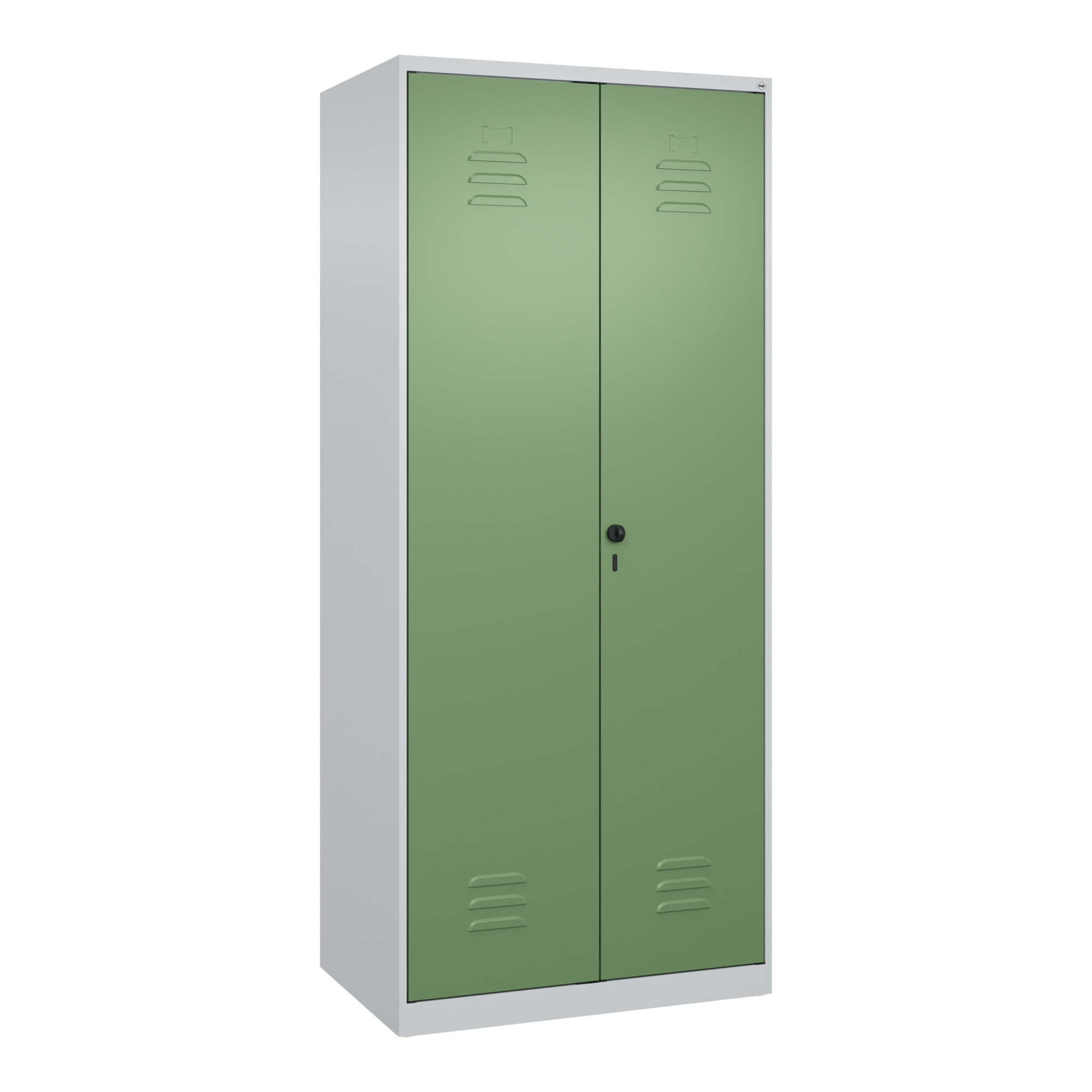 C+P Wäsche-Spind Classic PLUS, 2 Abteile, 1850x800x500mm, 7035/6011 Verschluss Sicherheits-Drehriegel Trennwand mittig ; C + P Möbelsysteme