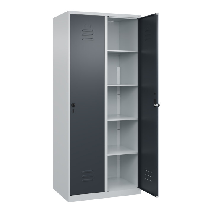 C+P Wäsche-Spind Classic PLUS, 2 Abteile, 1850x800x500mm, 7035/7016 Verschluss Sicherheits-Drehriegel